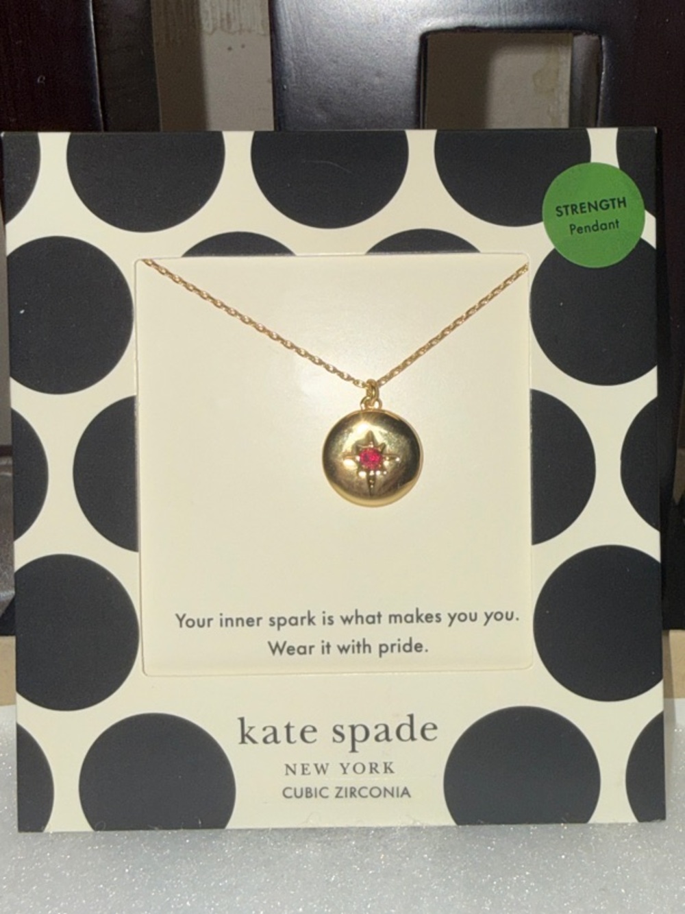 Kate Spade gold-tone 'Strength' Round Pendant Necklace Brand New Never Been Worn